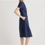 Quince Women's 100% European Linen Button‎ Front Midi Dress Navy Blue Sz Medium Photo 1