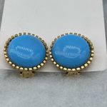 Vintage light blue acrylic button style earrings. Gold Photo 1
