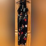 ZARA Floral Print Satin Ruffle Halter Jumpsuit with Waist Slits Size Small Photo 8