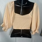 BCBGeneration  Women’s Yellow Smocked Puff Sleeve Crop Top Size Small NWT Photo 5