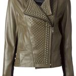 Nour Hammour Erin army green studded leather Biker jacket size FR 36 US 2 4 XS S Photo 0