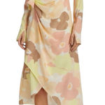 St. John  Silk Watercolor Floral Long Sleeve Faux Wrap Midi Dress 10 Photo 0