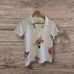 Croft & Barrow White Pink Rose Print Button Neck Polo Shirt size XL Photo 1