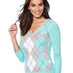 New York And Company Waverly Turquoise Argyle Vneck Sweater Size Medium Photo 0