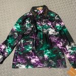 Ellen Tracy  smoke silk button up with studded collar designer winter beaded boho Photo 1