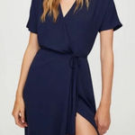 Babaton Aritzia Wallace navy chiffon flowy wrap mini dress Photo 0