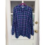 J. JILL Purple Teal Plaid Textured Crinkled Button Front Tunic Shirt Size Lp Photo 4