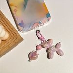Pink Balloon Dog Keychain • Cute Acrylic Bag Charm • Bow & Bead Pendant NWT Photo 1