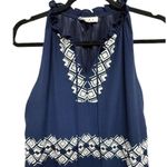 THML  Anthropologie Embroidered Tassel VNeck Tank Dress Navy Candy Striped Medium Photo 2