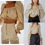 ZARA cream voluminous puff sleeve square neck ruffle crop top Photo 1