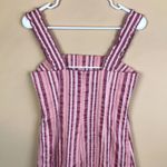 Alexis  Women’s Linen Blend Pink White Striped Ruffle Strap Tier Hem Mini Dress Photo 5