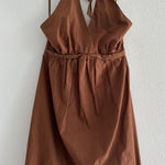 Vintage Dress Womens Size 2 Brown Halter Babydoll Bubble Hem Y2K Boho Hoco Party Photo 0