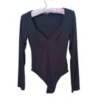 Lulus  Quiet Luxury Babydoll Long Sleeve Bodysuit Small Black Minimal Whimsigoth Photo 1