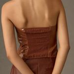 Anthropologie 🛍️ By  Brown Faux Leather Smocked Tube Top Small Petite Photo 1