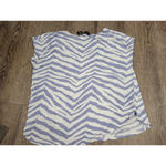 Tahari  Blue White 100% Linen V-Neck Short Sleeve Hi-Low Hem Tunic Top Large Photo 2