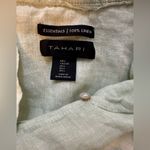 Tahari Linen Woman's Button Down Tunic Roll Sleeves Large Light Green Photo 5