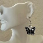 Goth Butterfly Skull Enamel Earrings Black Photo 2