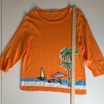 Talbots  Beach Sweater Sz XL Orange Cotton Tropical Nautical Palm Tree Summer‎ Photo 5
