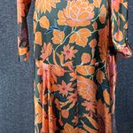 Fate Floral Satin Wrap Long Sleeve Orange Green Midi Small Dress Photo 9