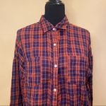Wild Pearl 🛍️ 5/$20 Red Navy Blue Plaid Cotton Button Up Flannel Top Size L Photo 1