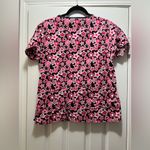 Dickies  Scrub Top Pink and Black Hearts and Stars Size Medium Photo 3