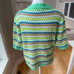 Miss Sparkling Green White Orange Pink Striped Short Sleeve Crochet Knit Top Photo 2