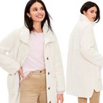 Loft  Women's Cream Button Up Sherpa Funnel Neck Jacket Size XL Photo 0