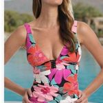 La Blanca  Over the Shoulder Front Knot Tankini Swimsuit Top, Size 10 NWT Photo 0