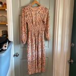 Old Navy  Women's M Floral Paisley Orange Fall Fit Flare 3/4 Sleeve Midi Dress Photo 6