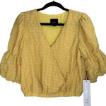 Urban Outfitters  Lumiere Yellow Cropped Bell Sleeve Wrap Front Top Size S Photo 0