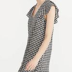 Madewell  Blue White Checkered Plaid Ruffle Flutter Sleeve Mini Shift Dress Sz 6 Photo 1