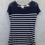 Andrea Jovine AJ Adrea Jovine Women's Blouse Blue Striped Size Small Short Sleeve Linen Photo 0