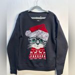 Hanes Vintage Merry Xmas Cat Santa Claus Sweatshirt Big Logo Women Small Black Photo 1