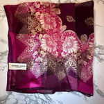 Adrienne Landau  Silk Scarf Square Large Purple Black Gold  Metallic Photo 8