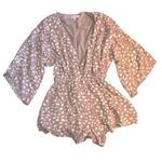 Pink Lily Pink White Speckled Print Kimono Sleeve Romper Jumpsuit Women's L Photo 0