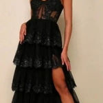 Lulus Alluring Sensation Black Tulle Embroidered Tiered Maxi Dress Size XL Photo 0