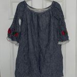 BeachLunchLounge Women’s Striped Blue Dress with Floral Embroidery Photo 0