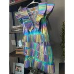 Celia B Acke Metalic Pleated Mini Dress Multi Womens Size Large Blue Photo 8