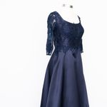 La Femme  - Three Quarter Sleeve Gown with Lace Sheer Back Photo 6