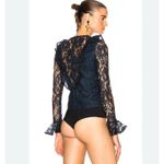 Alexis  Bodysuit Womens Small Navy Lace Ruffle Pollie Illusion Long Sleeve Top Photo 2