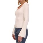BAGATELLE COLLECTION Women's Ivory Scallop Neck Ribbed Flare Sleeve Sweater XL White Photo 2