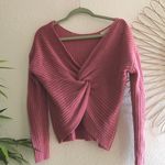 Off shoulder knot front knit barbie pink sweater long sleeve Photo 0