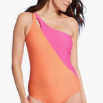 Lands' End Coverage Tummy Control One Shoulder One Piece Swimsuit Pink Orange M Photo 0