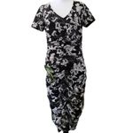 New INC Black and White Mosaic Peony Floral ruched pencil dress S Photo 5
