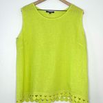 Charlie B 100% Linen Tank Top Made in Italy Sz XL Lime Green Crochet Coastal Photo 0