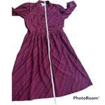Vintage 80s Pink Maroon Print Midi Dress Size 6 Photo 3