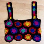 Farm Rio colorful Crochet Top Size S Black Multi-color Photo 0