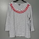 Talbots Women's Black & White Stripe Beaded Top - Size Large - Coastal Nautical Photo 0