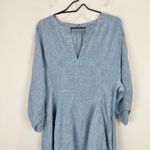 Madewell NEW Splitneck Mini Dress in 100% Linen Sunfaded Blue Pockets US 14 Photo 7