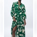 ZARA  green and cream tiered button front maxi dress size small Photo 3
